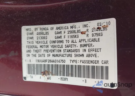 2010 Acura Tl 3.5 из США, поврежденный, VIN 19UUA8F28AA014750